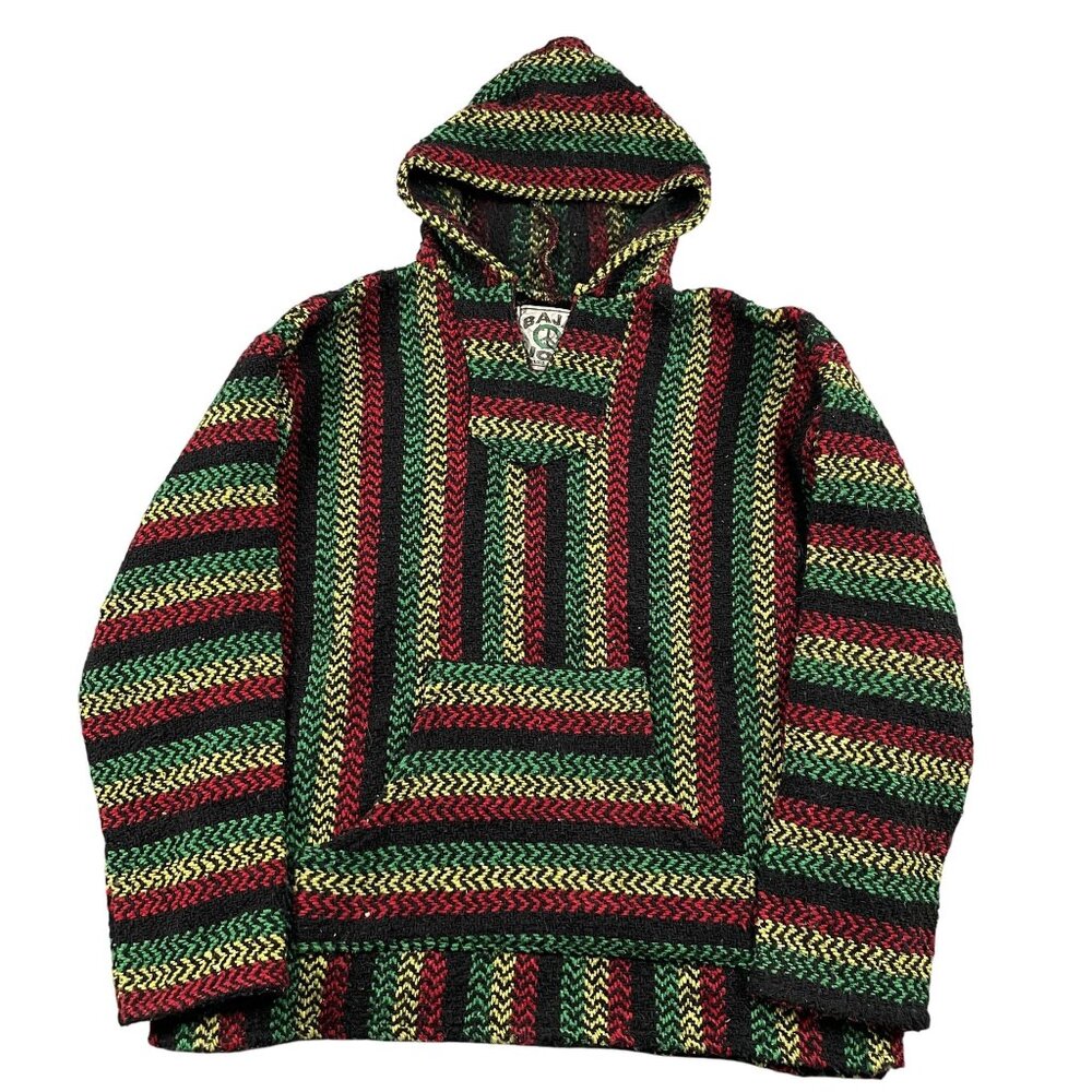 Baja Joe Hoodie Mens Medium Rasta Hippie Red Green Yellow Pullover